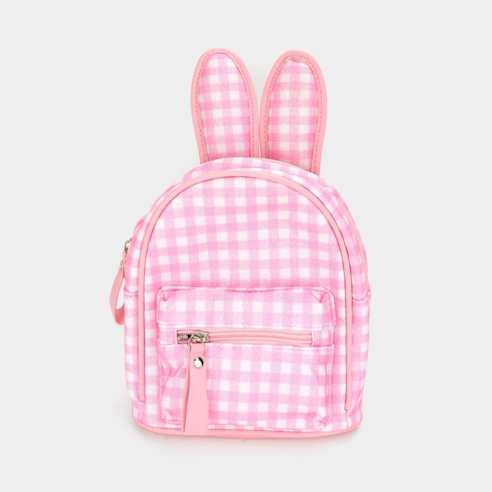 COPY - Pink Glittered Check Patterned Bunny Mini Backpack Bag